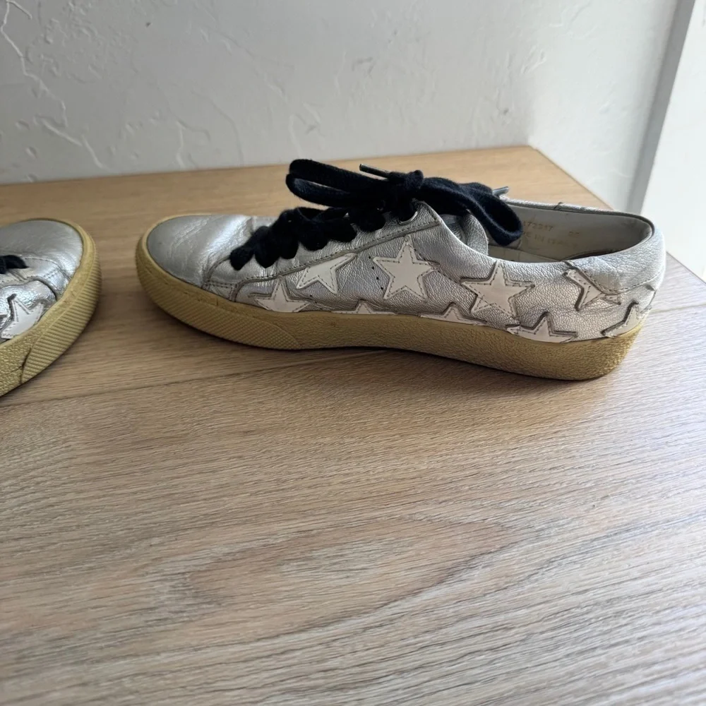 Saint Laurent shiny silver star sneakers